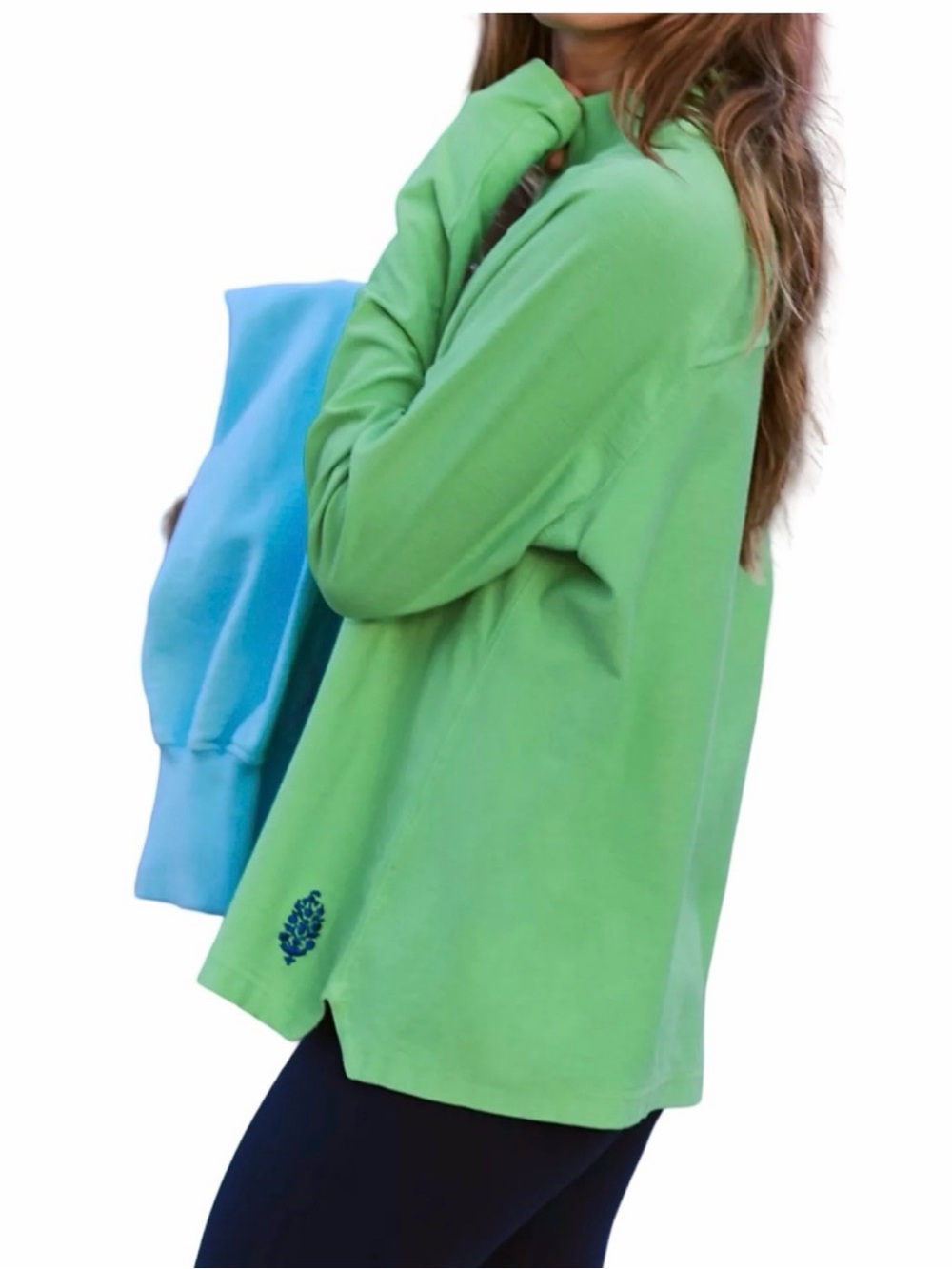 FP Movement Free People Restoration Layer Mock Neck Pullover Green M Long Sleeve